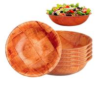 Hperu Cuenco de madera, 6 cuencos de madera redondos de 6 pulgadas, lavables, reutilizables, rústicos, multiusos, para alimentos, ensalada de frutas, sopa y más, ensalada