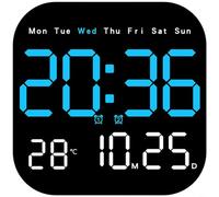 HpLive Reloj de pared LED, reloj electrónico multifunción, moderno despertador con calendario, pantalla digital para hora, fecha, temperatura, fase lunar, 10 niveles de brillo, regulador de intensidad