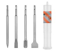 HPMAISON Juego de cinceles SDS Plus, juego de 4 cinceles de martillo SDS Plus con cincel de pala, cincel plano, cincel de punta, cincel en forma de U para hormigón, pared de ladrillo, azulejos de