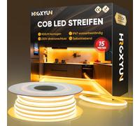HRGXYUN 230 V COB Cinta LED exterior, 240 LEDs IP67 impermeable autoadhesiva, tira LED 900 LM sin transformador flexible para dormitorio, cocina, exterior, decoración, 2700 K, blanco cálido, 15 m
