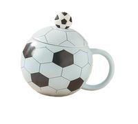 Hrtyvhin Taza creativa con forma de balón de fútbol, taza de fútbol de cerámica de 14oz para decoración de fiestas y regalo coleccionable para admiradores del fútbol