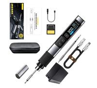 HS-02A Soldador Estaño Set con Cable 100W, Calentamiento Rápido en 3S, 100-450°C, 3 Temperaturas Preestablecidas, Pantalla IPS de 0,96", Kit Soldadura para Bricolaje, PD/QC/DC(Adaptador 90W+Cable C2C)