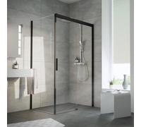 HSK Atelier Plan puerta corredera de 2 partes con elemento fijo y panel lateral izquierdo, dimensiones: 100.0 cm x 90.0 cm x 206.0 cm, 17408100-L--68-120, Cabinas de ducha: Negro mate: Vidrio real Twi