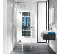 HSK Exklusiv Ducha redonda semicircular con puertas plegables, 4 piezas, medidas: 110 x 90 x 200 cm, 482110-01-50edelglas, Cabinas de ducha: Aluminio-plata mate: ESG transparente con vidrio noble
