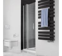 HSK Favorit Nova puerta giratoria (abatible) con panel fijo para nicho, tamaño: 140 x 195 cm, tope: izquierda, 122140-L-01-50, Cabinas de ducha: Aluminio-plata mate: ESG transparente