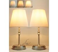 HSLighting Lámparas De Mesita De Noche, 31cm Táctil Regulable Sobremesa Regulable Pantalla De Tela Por Tacto 3 Niveles De Brillo Lámparas Ajustable Minimalista Para Lectura Salón Dormitorio (Plata*2)