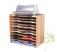 HTDRE Organizador de Escritorio de Madera con Bandeja para Papel tamaño A3, Madera de Cerezo, 51,8 x 33 x 49 cm. Bandejas apilables para una máxima organización.