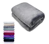 HTE Manta Microfibra para Cama Sofá y Sillón, Manta Polar Lisa de Tacto Suave Super Caliente para Adulto y Niño,Sin Arrugas (Gris, 160 x 220 cm)