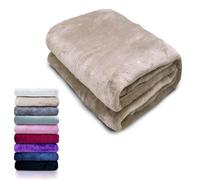 HTE Manta Microfibra Suave para Sofá y Cama, Super Caliente para Adulto y Niño,Sin Arrugas (Beige, 220 x 240 cm)