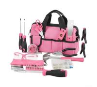 HTool - Juego de herramientas de 130 piezas con estuche de transporte, kit de herramientas de bricolaje rosa para reparaciones del hogar, proyectos familiares, herramientas completas de aleación para