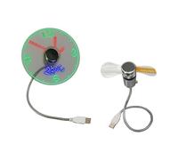 HTU Reloj holográfico LED mini con ventilador USB con pantalla de temperatura, pequeños ventiladores de enfriamiento, enfriador de aire ajustable USB para oficina, hogar, exteriores y viajes-1PCS