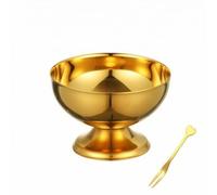 HuadaXtai Cuenco de Acero Inoxidable Postre Taza Copa Compotera con Base Estable Que Eleva la Presentación Acero Resistente y Pulido con Tenedor Adecuada para, Dorado, Mediano 200ml
