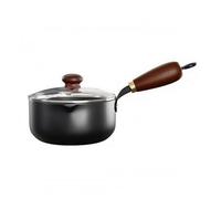 HuadaXtai Mini Sartén de Hierro Fundido Antiadherente Natural Olla Redonda Profunda con para Verter y Asa con Aro para Colgar Válida para Gas E Inducción, 16cm, con Tapa