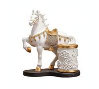 HuadaXtai Portalápices de Escritorio Caballo Organizador Soporte Vaso Figurita Resina Acabado Brillante Diseño con Detalle Pintado Adecuado para Oficina Estudio, Blanco