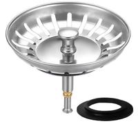 HUAERSICO Filtro de desagüe de 79 mm - Tapón para cesta colador - Tapón para lavabo con altura ajustable - Accesorios para fregadero Blanco (2 juntas originales de repuesto