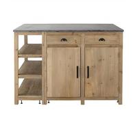 Huangj-0527 Isla de Cocina con Almacenamiento Isla de Cocina Madera con cajones Superiores Piedra, gabinetes y estantes Abiertos, Granja rústica