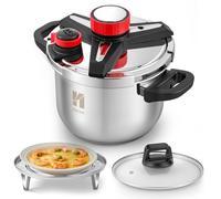 Huanyu Olla a presión 3 en 1 Ollas a presión de acero inoxidable de 6 litros con placa vaporera y tapa de cristal Olla a presión a prueba de explosiones Apta para todo tipo de cocinas (6 L)