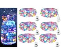 Huayifa 6x Guirnaldas Luces LED a Pilas 2 Metros 20 LED Alambre Plateado | Pack de 6 cadenas de luces LED a pilas, 2 m con 20 LEDs,alambre plateado,multicolor,para habitación,jardín, fiestas y Navidad