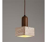 HUAYUSEDF Lámpara colgante cuadrada de madera nogal travertino techo E27 Piedra natural ajustable for isla cocina Comedor Lectura junto a la cama(Brown)