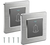 HUBa Paquete de 2 Botones de Timbre, pulsador de Timbre, Interruptor de Timbre de Puerta de 86 mm x 86 mm con Tornillos, Interruptor de Timbre para Exteriores, Interruptor de luz de 110-250 V montado