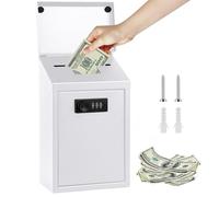 Hucha con Cerradura de Combinación, Impermeable Hucha Tipo Caja Fuerte con Ranura para Introducir Dinero Huchas para Donativos de Metálica, Ideal para el Hogar, la Oficina y Eventos (Blanco)
