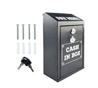 Hucha con Llave, Caja de Donación de Metal Caja Dinero con Llave y Ranura Superior para Casa Oficina y Negocios para Dejar Papeletas Cartas de Sugerencias Cheques y Correo (Negro)