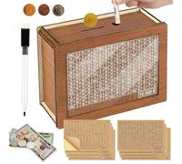 Hucha de Madera con Contador, Huchas con Objetivo de Ahorro y Números, Hucha Retro con Números, Ayuda a los Niños a Desarrollar el Hábito de Ahorrar Dinero (10000€+8 Pegatinas)