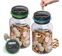 Hucha digital con contador de 2 unidades, 1,8 L, tamaño grande, pantalla LCD, contador de monedas transparente, automático, regalo para niños y adultos (azul y verde)