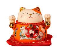 Hucha Gato de la Suerte, Hucha Feng Shui de 4,5 Pulgadas, Hucha de Cerámica Gato de la Suerte Bote Ahorrador para Regalo Escritorio Juguetes Decoración(Naranja)