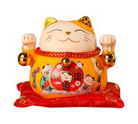 Hucha Gato de la Suerte, Hucha Feng Shui de 4,5 Pulgadas, Hucha de Cerámica Gato de la Suerte Bote Ahorrador para Regalo Escritorio Juguetes Decoración(Amarillo)