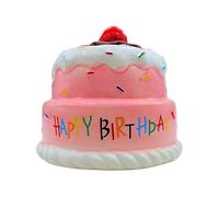 Hucha para tarta de cumpleaños, hucha, hucha infantil, hucha como pastel, tarta de cumpleaños con función de ahorro de cerámica en rosa rosa, 12 x 12 x 12 cm (largo x ancho x alto).