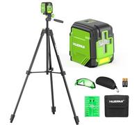 Huepar GK011DG Nivel Láser Autonivelante Verde con Trípode 1,52m, Línea Cruzada Horizontal/Vertical 110°, Alcance 30 m, con Bolsa, Gafas, Placa objetivo y 2 Pilas AA para Bricolaje, Casa, Carpintería
