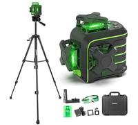 Huepar Nivel Láser Verde 3x360° con Trípode de 114cm,Protección Anticaídas de 1,5m,Nivel Láser Autonivelante con Modo Pulso,Brillo Ajustable,Maletín Rígido,Gafas Verdes y Placa Objetivo-U03CG