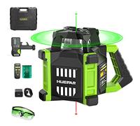 Huepar Nivel láser verde giratorio electrónico + puntos de plomada, kit de láser giratorio horizontal/vertical autonivelante 800M con gafas, receptor, placa objetivo, control remoto, batería de litio