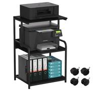 Huhote Soporte de impresora de 3 niveles, mesa de impresión con ruedas, carro de impresora de metal, estante para oficina, hogar, escuela y estudio, armario de impresora para fax, fotocopiadora