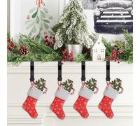HuhWafee 4 ganchos para calcetines de Navidad, para colgar guirnaldas, ganchos ajustables para chimenea, con doble gancho, para la decoración de fiestas en el hogar (negro, 11 cm)