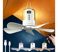 HUIKUANGEU Ventilador de Techo con Luz,Recargable Ventilador Camping | Ventilador Tienda Campaña,con Mando a Distancia,USB,4 Velocidades,Temporizador,para Tienda,Dormitorio,Cocina