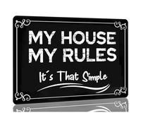 HUJWLBWF Rustic Backyard Sign My House My Rules Its That Simple Vintage Metal Sign for Garage Patio Man Cave Wall Decor House Warming Gift Idea 8 X 12 in