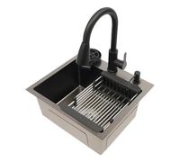 HuKaiL Fregadero de cocina multifuncional 45 x 40 cm - Grifo extraíble y | Incluye boquilla para tazas, escurridor y desagüe - acero inoxidable 201, nano-revestimiento, platillos 40 x 31 cm
