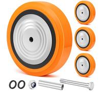 Humagineer Ruedas de Repuesto 200x50 mm (8" x 2") para Cargas Pesadas, Poliuretano, Carga 2000 kg, Doble Rodamiento de Bolas con Guardapolvo, Eje 12,7 mm (1/2"), para Grandes Instrumentos, Juego de 4