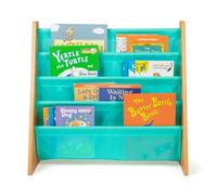 Humble Crew Estantería de 4 Niveles para niños, Madera Natural/Verde Espuma de mar, Estante de Libros Premium para Habitaciones de niños con Cuatro Bolsillos Profundos, Estante para Libros para niños