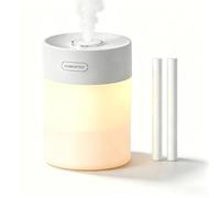Humidificador para dormitorio, humidificador de aire de 600 ml con luz nocturna, humidificadores portátiles con enchufe USB con 2 filtros de algodón, humidificadores pequeños, funcionamiento