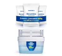 HUMYDRY - Deshumidificador Premium 450g con Sistema Antiderrame + 3 Recambios de 450g - Sin Electricidad - Controla Humedad Olores en Espacios Medianos - Hasta 15 m²