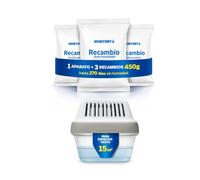 HUMYDRY - Deshumidificador Premium Plus 450 g con Sistema Antiderrame + 3 Recambios de 450 g - Sin Electricidad - Reduce Humedad y Olores - Ideal para Espacios Medianos hasta 15 m²