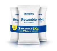 HUMYDRY - Pack 3 Recambio Deshumidificador 1kg - Sin Perfume - Absorbe la Humedad en Espacios de hasta 35 m² - Compatible con Aparatos 1 kg Premium y Magnum