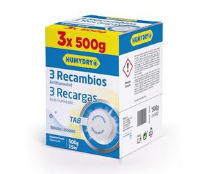 HUMYDRY - Pack 3 Recambios Antihumedad de 500g para Deshumidificadores Humydry a Partir de 450g - Espacios de hasta 15m2 - Absorben la Humedad y Elimina Olores - Neutra, Lavanda o Manzana