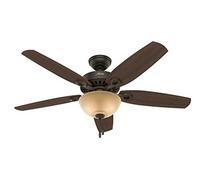 HUNTER FAN Builder Deluxe, 132 cm, Ventilador de Techo para Interior con Luz, Silencioso, con Cadena y 5 Aspas Reversibles en Cerezo brasileño y Nogal amarillo, para Verano o Invierno, Acabado Bronce Nuevo, Modelo 50572