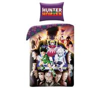 Halantex Juego de Cama Hunter X Hunter - Gon Killua Kurapika - Funda nórdica Reversible de 140 x 200 cm y Funda de Almohada de 70 x 90 cm - Multicolor - 100% algodón