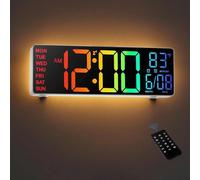 HUO JI Reloj de pared digital LED de 10,5 pulgadas con mando a distancia, doble despertador