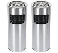 HUOLE Cubo de basura de 30 litros de acero inoxidable de pie para Papelera de Acero Inoxidable en la parte superior del cubo de basura para el hotel al aire libre interior(25 * 25 * 60cm, plata-2PC)